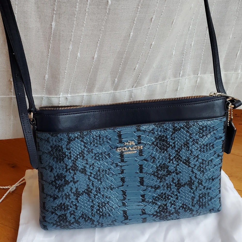 Coach Snakeskin Patterned Blue and Black Crossbody Bag